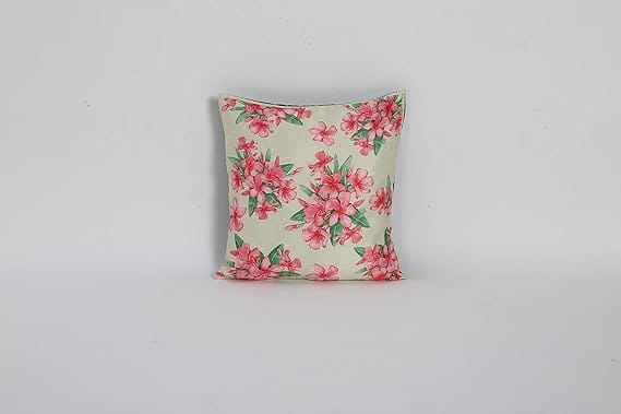 Koko Decorative Polyester Cushion Cover - Floral Print, Soft Cream Textured Fabric, 16 x 16 inch Square Pillow Covers for Bed, Sofa & Chair - Set of 1