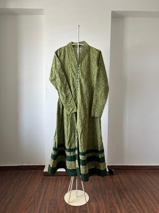 Churidaar Sleeves Green Anarkali with Collar-M