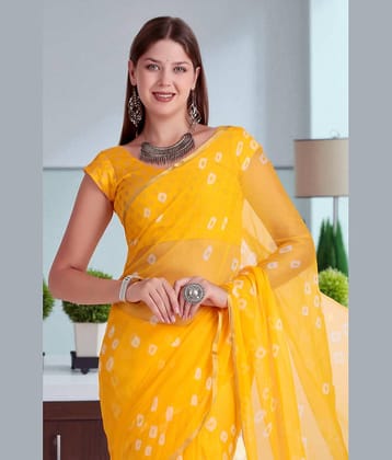 wanquila Chiffon Dyed Bandhani Sarees With Unstitched Blouse Piece ( Yellow )