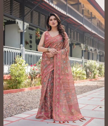 Almaari Fashion Cotton Blend Printed Saree With Stitched Blouse ( Multicolor )