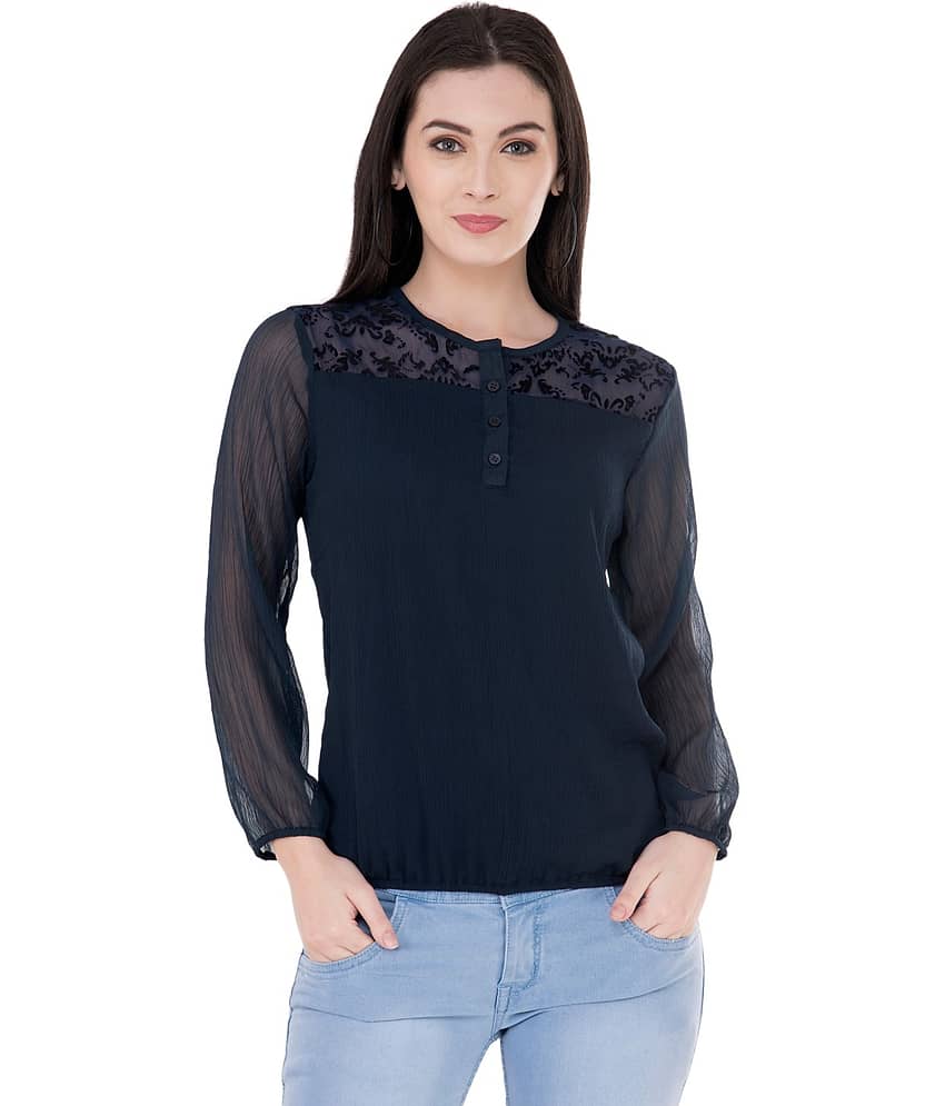 SAAKAA Women's Rayon Regular Top ( Navy )