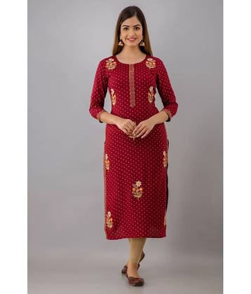 JFT JAIPUR FABTEX - Maroon Rayon Women's Straight Kurti ( Pack of 1 )