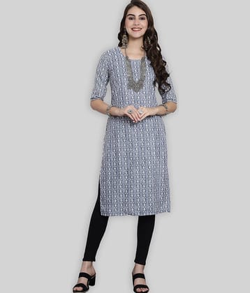7Threads Crepe Printed Straight Women's Kurti - Blue ( Pack of 1 )