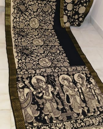 Syaahi Mangalagiri Handpainted Sable Black Saree