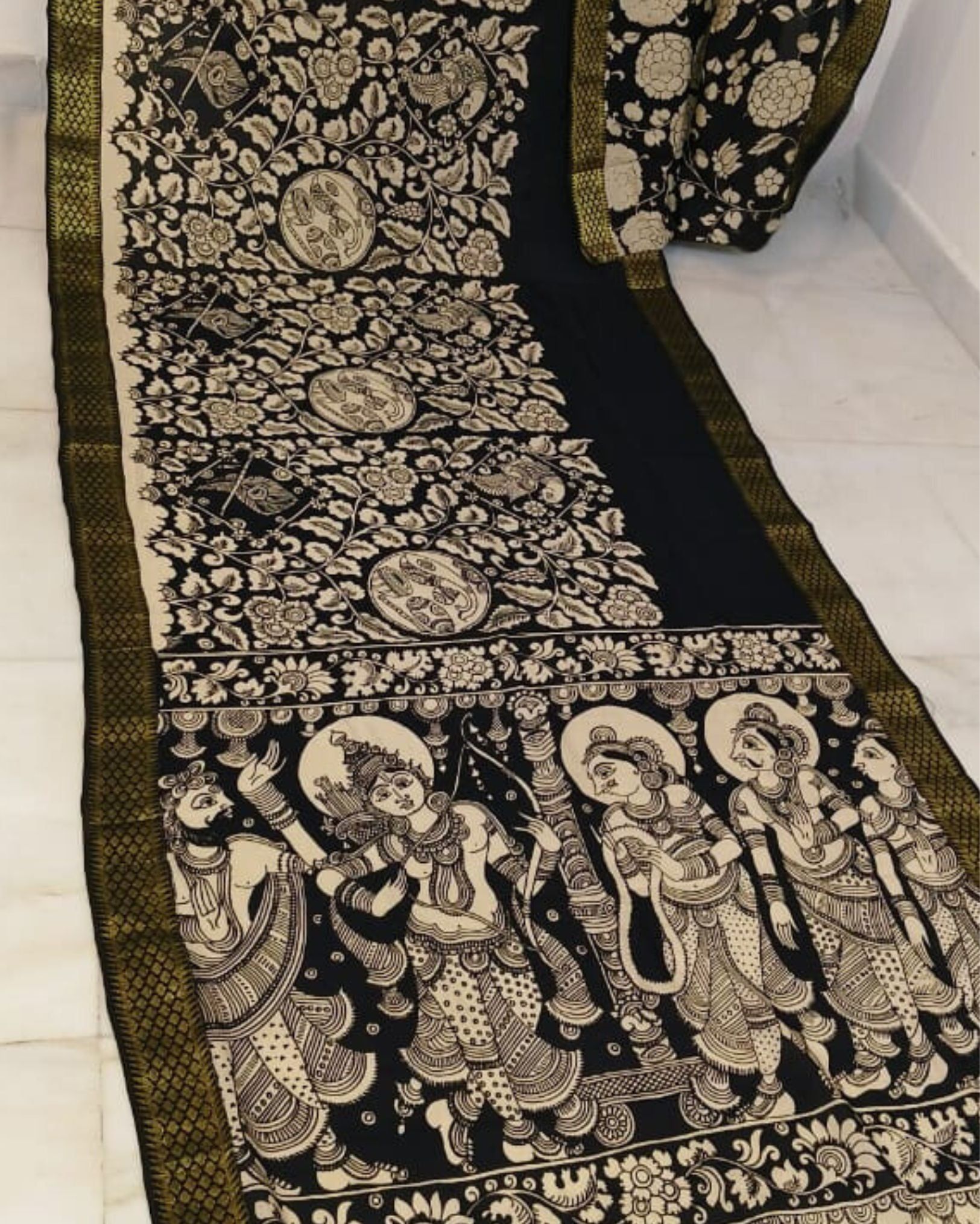 Syaahi Mangalagiri Handpainted Sable Black Saree