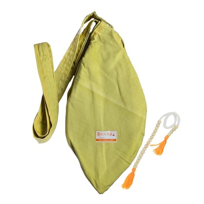 MAYAPURI Pure Cotton Japa Bag, Bead Bag, Gomukhi Japa Mala Bag or Cotton Chanting Bag with Zip Pocket and Sakshi Mala Counter (Avocado Green)