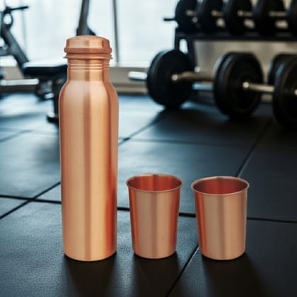 Pure Copper Water Bottle Set with 2 Glasses 900 ML � Premium Gift Pack , Height : 11 Inch (BCMAS143 F)
