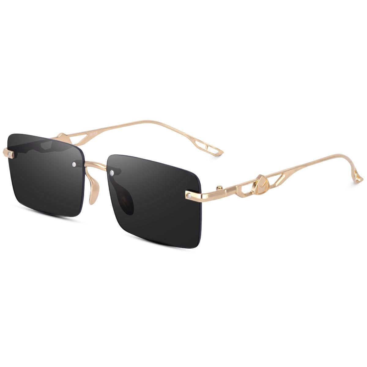 Dervin UV Protected Rectangular Rimless Sunglasses for Men and Women-Black