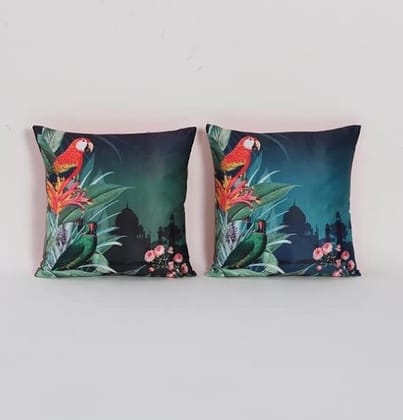 Koko Decorative Polyester Cushion Cover 16 x 16 Inch  Natural Soft Textured Green Fabric Square Pillow Covers for Bed, Sofa, Chair Seat  Set of 2