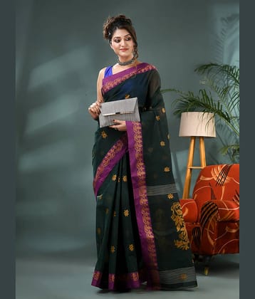 Desh Bidesh Cotton Self Design Tant Saree Without Blouse Piece ( Green )