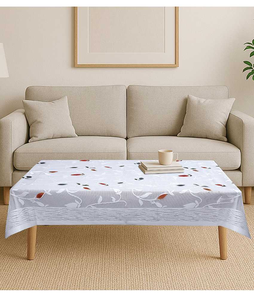 Crosmo Embroidered Cotton 4 Seater Rectangle Table Cover ( 152 x 102 ) cm Pack of 1 White