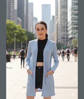 Rigo Women Cotton Self Design Long Shrug ( Blue )