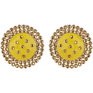 Enamel Crystal Studds Earrings Golden Gold Yellow Brass Alloy Copper Material Earrings for Women's Fashion Jewelry