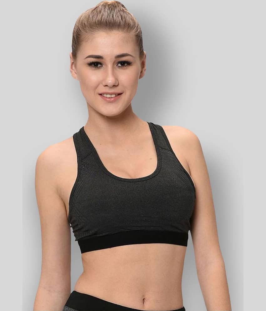 Elina - Grey Poly Spandex Lightly Padded Women's Sports Bra ( )