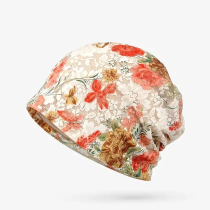 Beautiful Floral Printed Pleated Head Cover