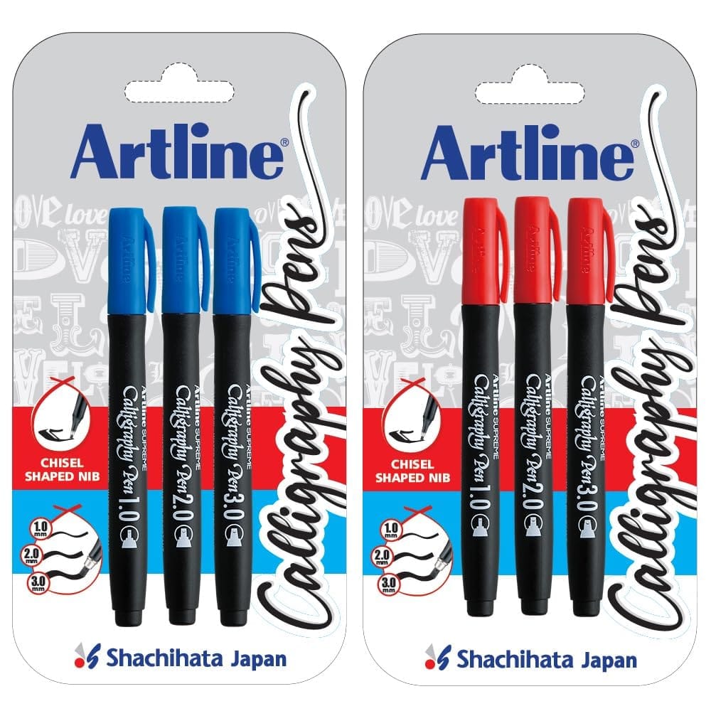 Ergoline Calligraphy Set Of 3 Blue and Red | For Lettering and Decoration | Water Based Ink