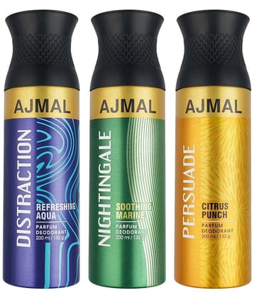 Ajmal Nightingale & Distraction & Persuade Deodorant Body Spray 200ml for Men & Women Pack of 3