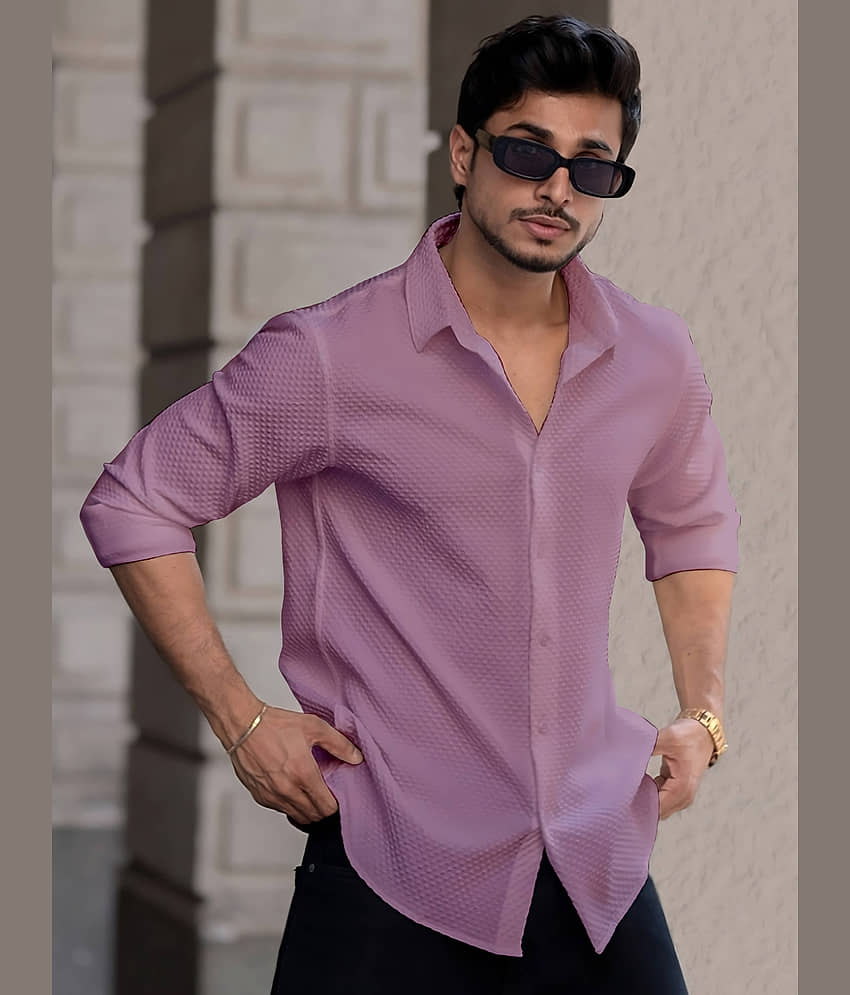 color bucket Cotton Blend Regular Fit Popcorn Textured Full Sleeves Men's Casual Shirt - Pink ( Pack of 1 )