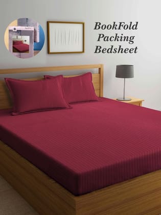 Bookfold Red Striped 300 TC King Bedsheet With 2 Pillow Covers