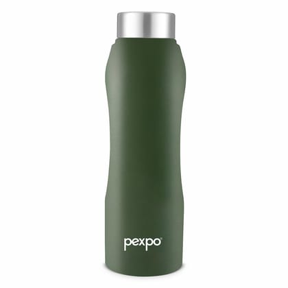 PEXPO Stainless Steel Fridge Water Bottle, 750 ml, Military Green, Bistro | Leak-Proof & Easy to Grip Water Bottle