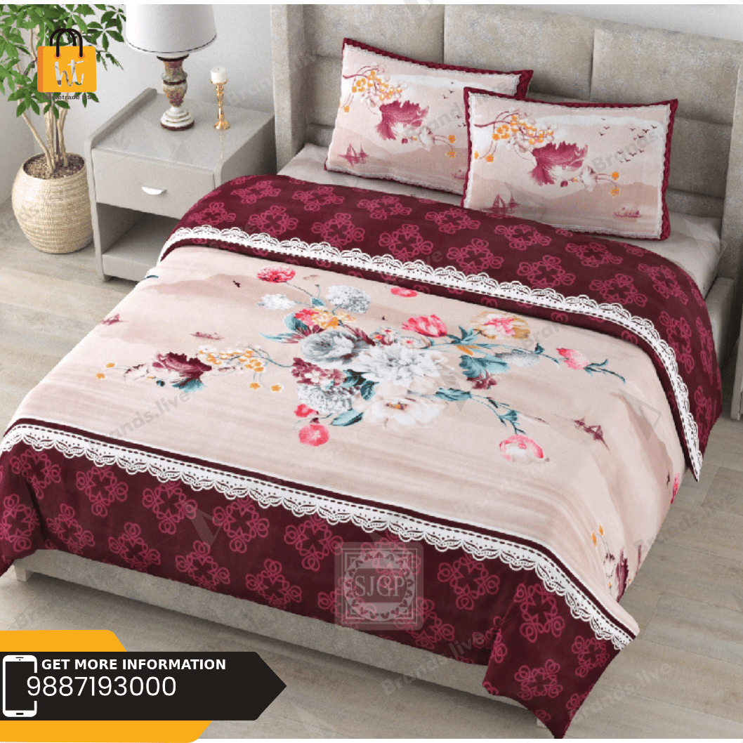 3001-Hometrade India-Standard King Size (90*108 Inches) Double Bedsheet With 2 Pillow Cover-RJ-14-Jaipur lining-3251