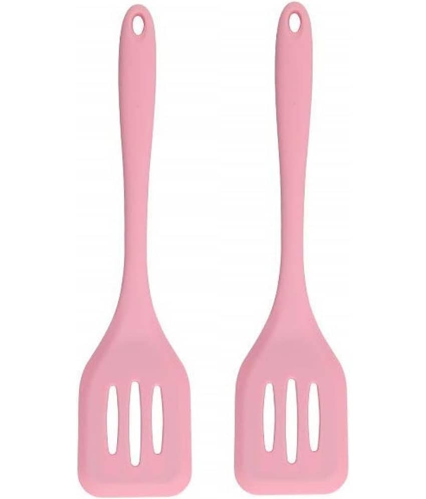 Baskety Silicone Slotted Spatula For Kitchen Set Cooking Heat Resistant ( Pack of 2,Pink )