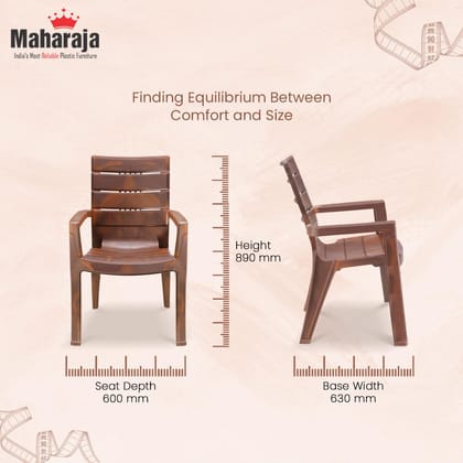Maharaja Plastic Chair Set, Plastic Chair for Home, Living Room, Matt & Gloss Chair with Arm Rest, Bearing Capacity Up to 200Kg, Strong and Sturdy Structure. (Teakwood., Pack of 4)