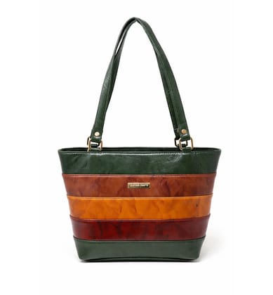 Premium Sheep Leather Color-Block Tote Bag – Multi-Tone
