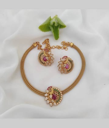 ROFARWORD Gold Brass Necklace Set ( Pack of 1 )