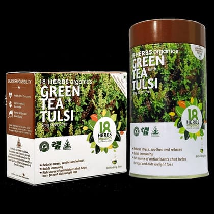 18 Herbs Green Tea Tulsi Tin 40 Bags