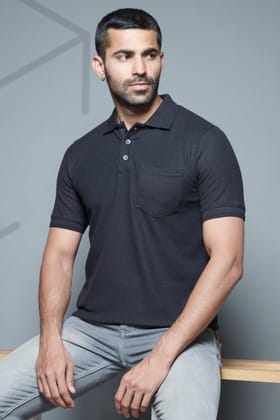 Pocket Perfection: Trendy Solid Plain Polo Tee – High-Volume Style for Every Wardrobe!-BLACK / XS