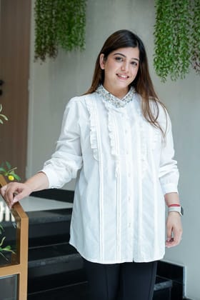 Blake Beads Detailing Shirt-White / Free size till XL