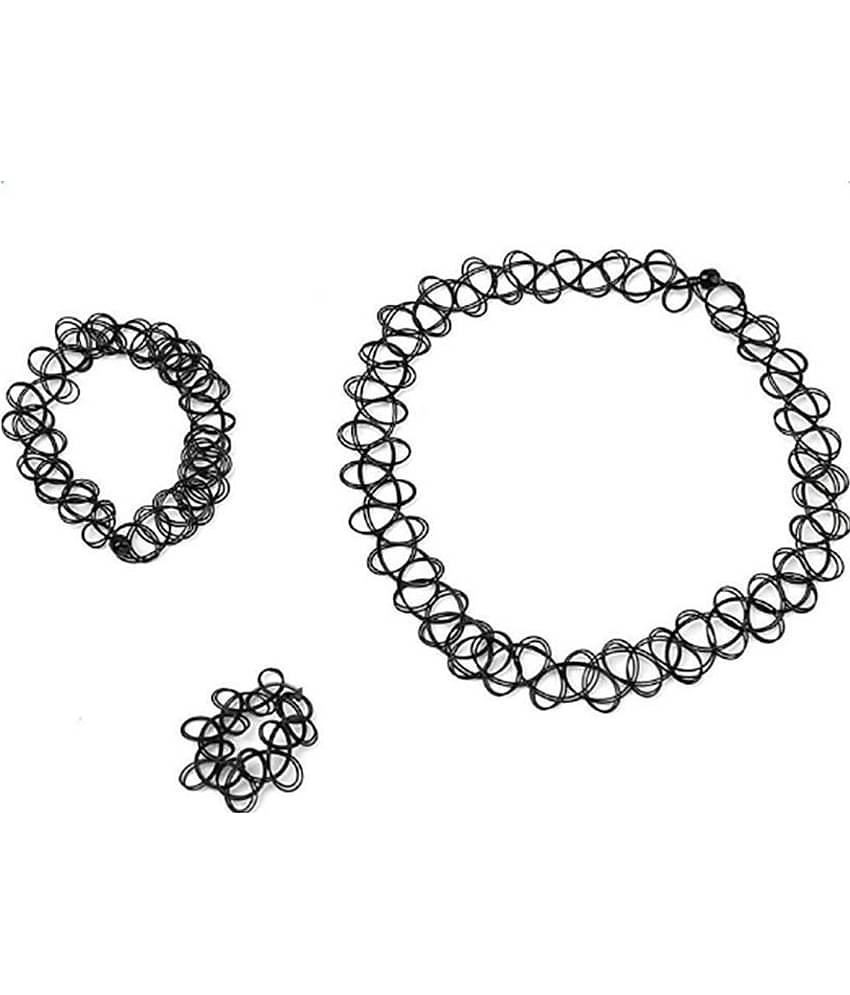 Romp Black Plastic Tattoo Choker Necklace with Ring and Bracelet for Girls Women
