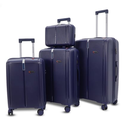 AMERICAN TRAVELLER Tokyo Polypropylene 4-Piece Luggage Trolley Bag Set | TSA-Type Lock, 360 Spinner Wheels, Durable Hard Shell Suitcase for Travel (4, Dark Blue, Mini,Small,Medium,Large)