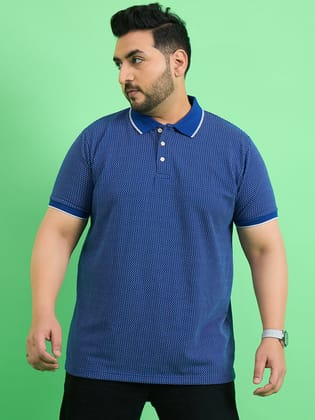 Men Plus Size Scholar Blue Printed Polo Tshirt - 2XL