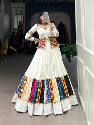 Rayon gamthi work White Concept Navratri Special Chaniya Choli