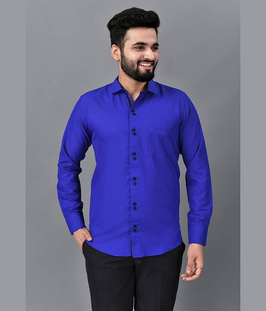 VTEXX Cotton Blend Regular Fit Solids Full Sleeves Men's Casual Shirt - Blue ( Pack of 1 )