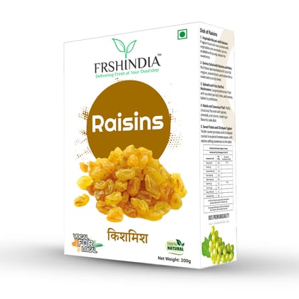 FrshIndia Pure Raisins Seedless, Kishmish, Source Of Potassium, Premium Dry Fruits, Green Raisins, 200 gm