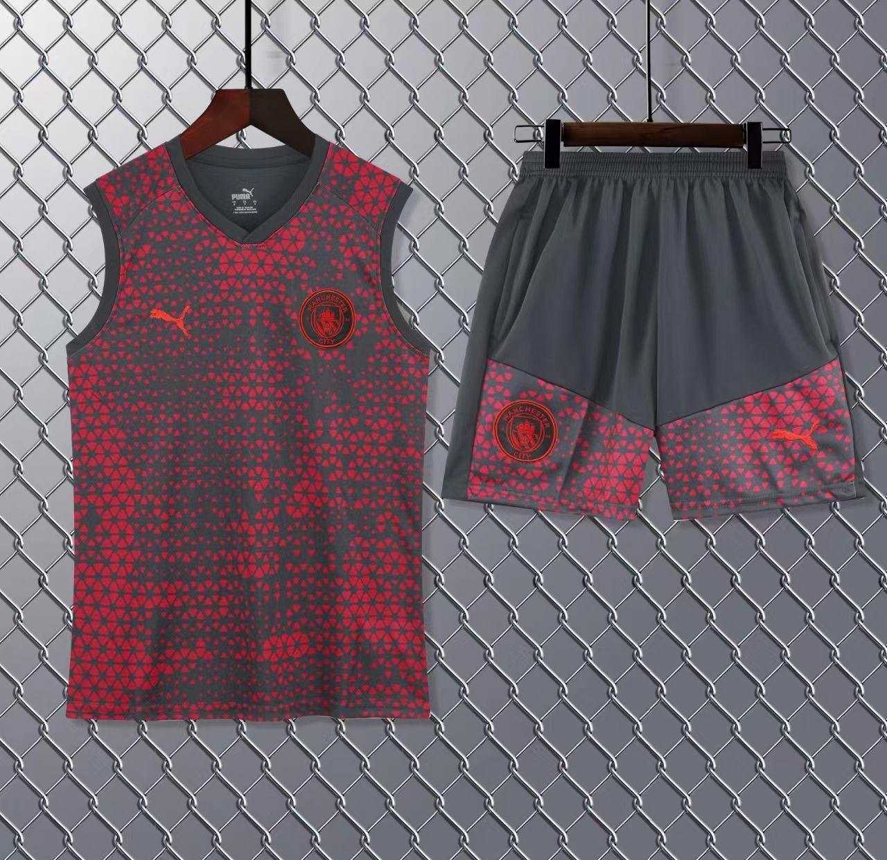 Manchester City Maroon Sleeveless Jersey With Shorts 2024-S