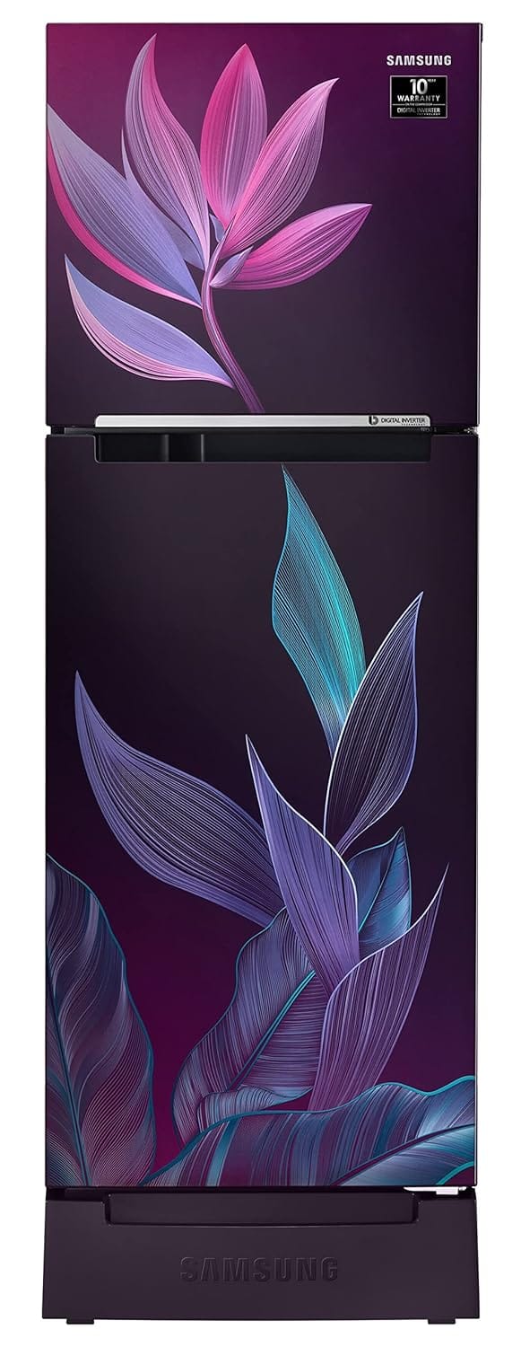 Samsung 236L 2 Star Inverter Frost-Free Double Door Refrigerator (RT28C31429R/HL,Paradise Bloom Purple) Base Stand Drawer 2023 Model
