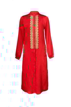 GOTA EMBROIDERED SHIRT DRESS-XXL / Coral