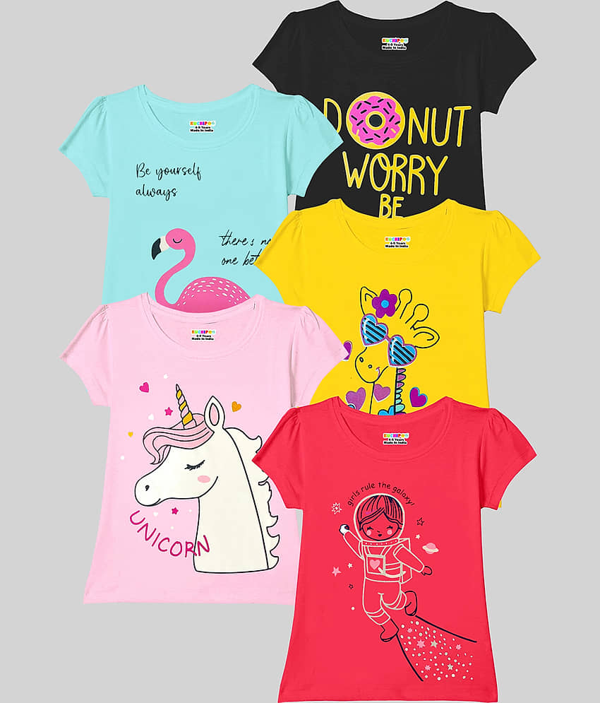 Kuchipoo Pack of 5 Girls Cotton Blend T-Shirt ( Multicolor2 )