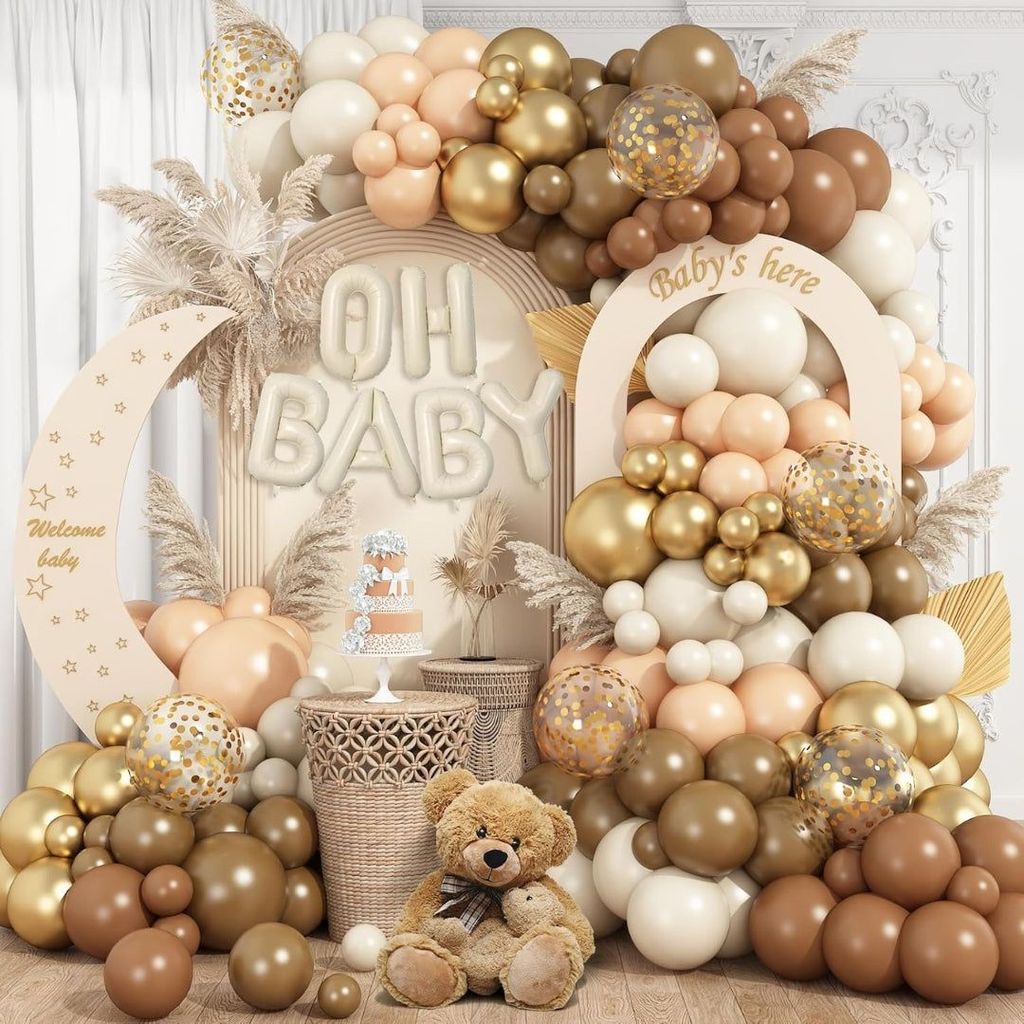 Oh Baby Beige Foil Balloon with Brown and Gold Latex Balloons Combo Kit - 80PC - Party and Festive Needs | Buy online on ZillyBuy