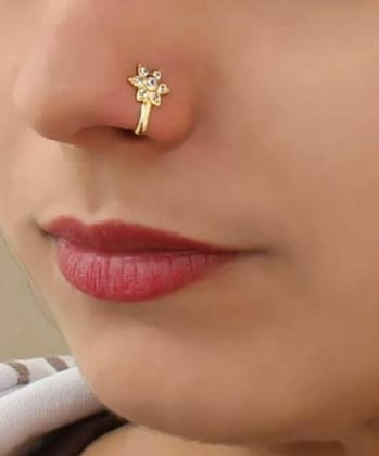 Beautiful Gold Plated Nose Pin U Shape Gol 7 Nug Wedding Nose Ring Fashion Gift Jewellry Pack of 1