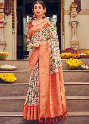 Safari Beige Woven Banarasi Patola Silk Saree