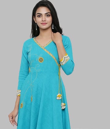 Yash Gallery - Blue Cotton Women's Angrakha Kurti ( Pack of 1 )