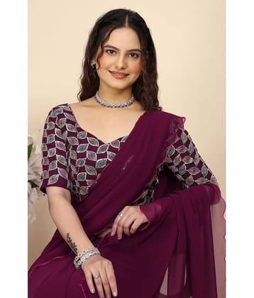 Gullak Georgette Printed Saree With Unstitched Blouse Piece ( Purple )