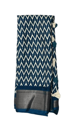 Traditional Cotton Saree with Navy Blue Design