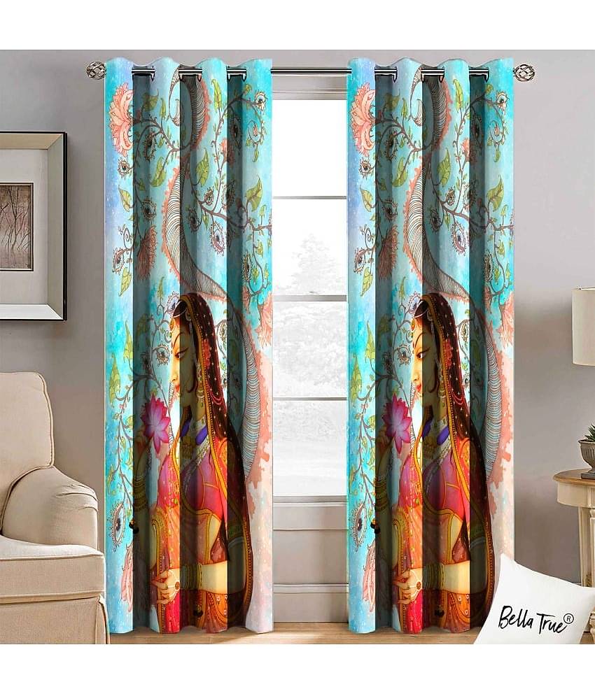BELLA TRUE Set of 2 Door SemiTransparent Eyelet Polyester Multi Color Curtains ( 213 x 113 cm )