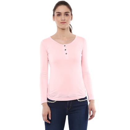 Womens Henley Neck Top - Baby Pink (No Exchange No Return)-Small / Baby Pink